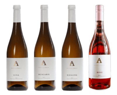 Zestaw letni Winnicy Amelie — cztery wina: Luna, Muscaris, Riesling i różowe Rose