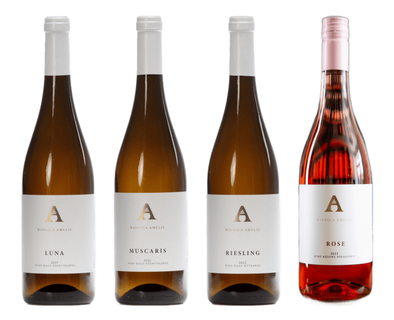 Zestaw letni Winnicy Amelie — cztery wina: Luna, Muscaris, Riesling i różowe Rose