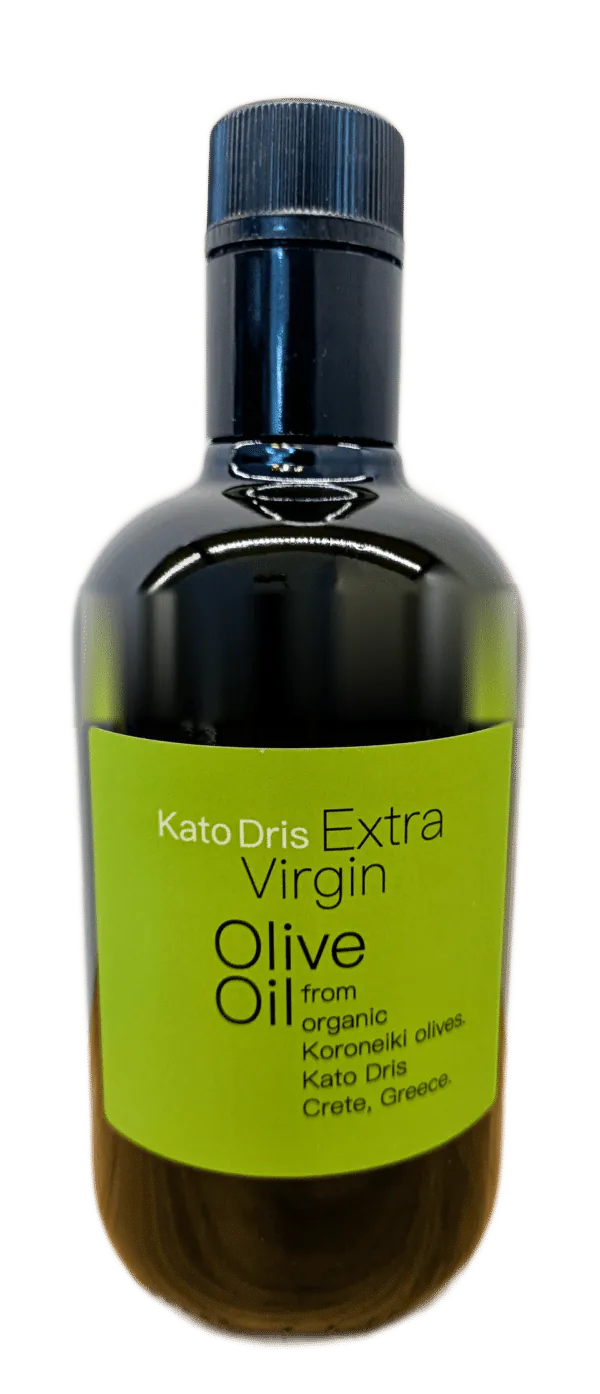 Butelka ekologicznej oliwy z oliwek extra virgin Kato Dris z Krety, 0,75 l